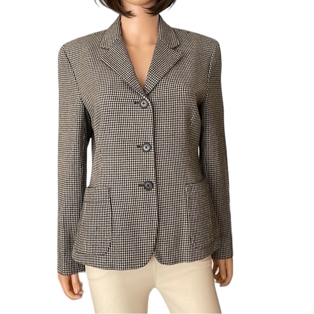 NWT Lauren Ralph Lauren Black Cream Wool Houndstooth Blazer Jacket